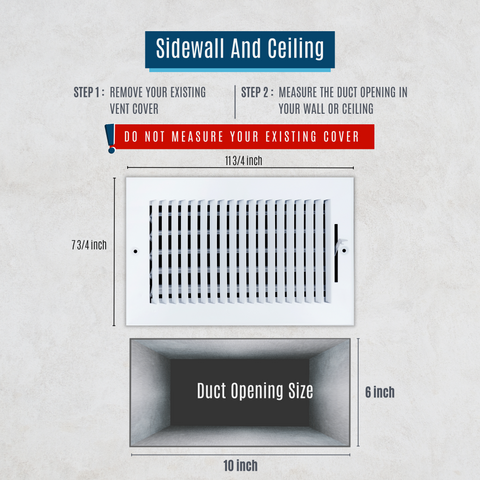 10 X 6 Duct Opening | 1 WAY Steel Air Supply Diffuser for Sidewall and Ceiling