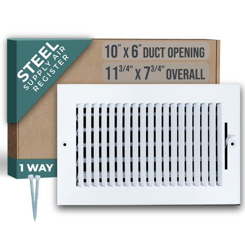 10 X 6 Duct Opening | 1 WAY Steel Air Supply Diffuser for Sidewall and Ceiling