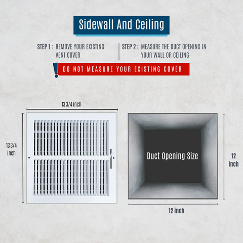 12 X 12 Duct Opening | 1 WAY Steel Air Supply Diffuser for Sidewall and Ceiling