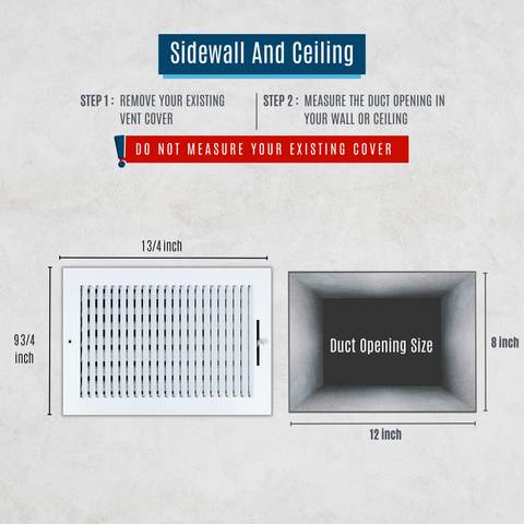 12 X 8 Duct Opening | 1 WAY Steel Air Supply Diffuser for Sidewall and Ceiling