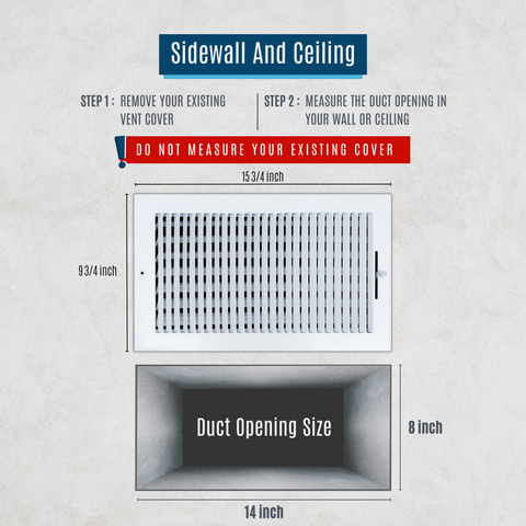 14 X 8 Duct Opening | 1 WAY Steel Air Supply Diffuser for Sidewall and Ceiling