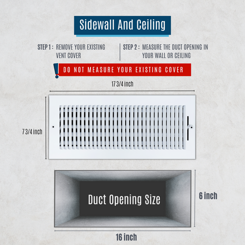 16 X 6 Duct Opening | 1 WAY Steel Air Supply Diffuser for Sidewall and Ceiling