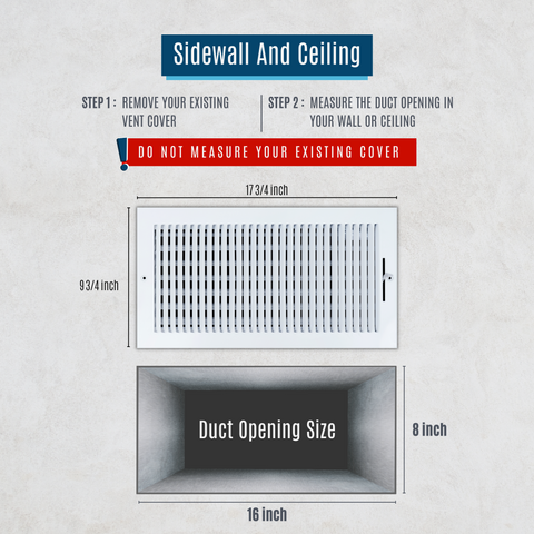 16 X 8 Duct Opening | 1 WAY Steel Air Supply Diffuser for Sidewall and Ceiling