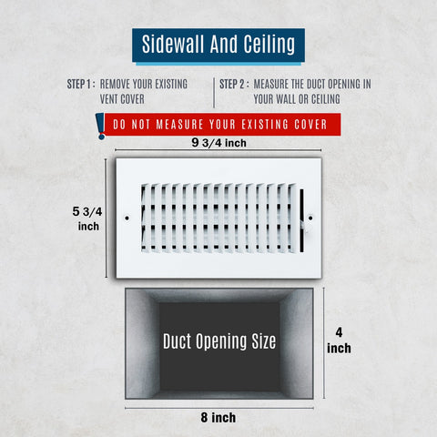 8 X 4 Duct Opening | 1 WAY Steel Air Supply Diffuser for Sidewall and Ceiling