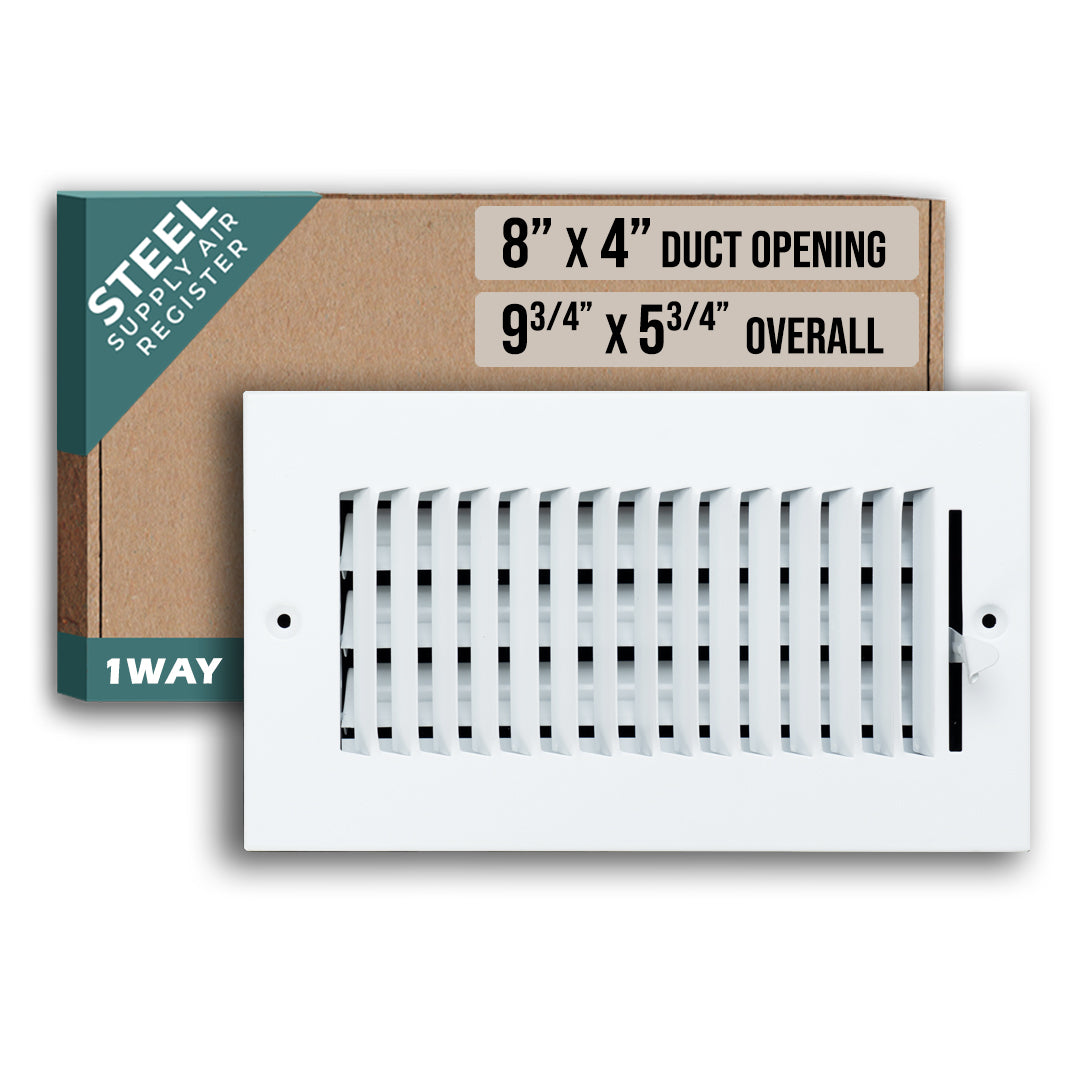 8 x 4-inch White Steel flat stamped supply register, packaging