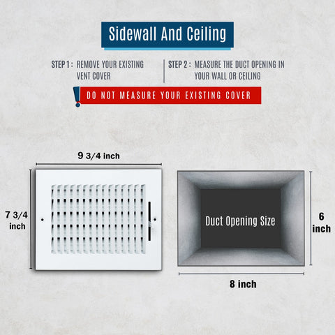 8 X 6 Duct Opening | 1 WAY Steel Air Supply Diffuser for Sidewall and Ceiling