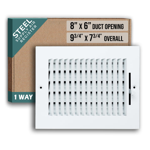8 x 6-inch White Steel flat stamped supply register, packaging