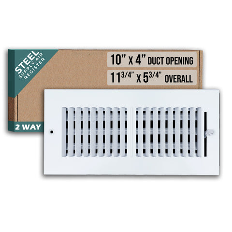 10 X 4 Duct Opening | 2 WAY Steel Air Supply Diffuser for Sidewall and Ceiling