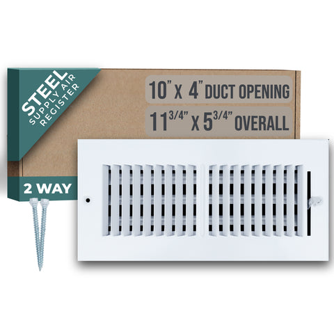 10 X 4 Duct Opening | 2 WAY Steel Air Supply Diffuser for Sidewall and Ceiling