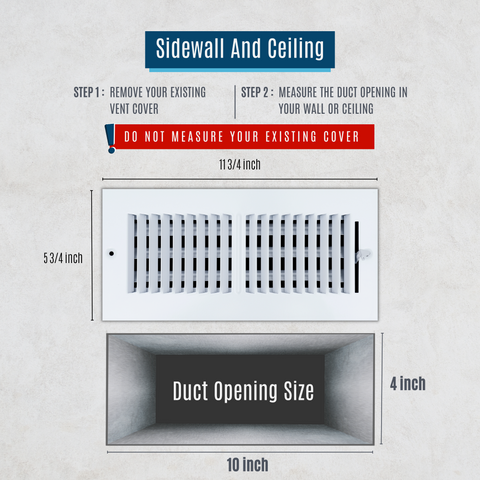 10 X 4 Duct Opening | 2 WAY Steel Air Supply Diffuser for Sidewall and Ceiling