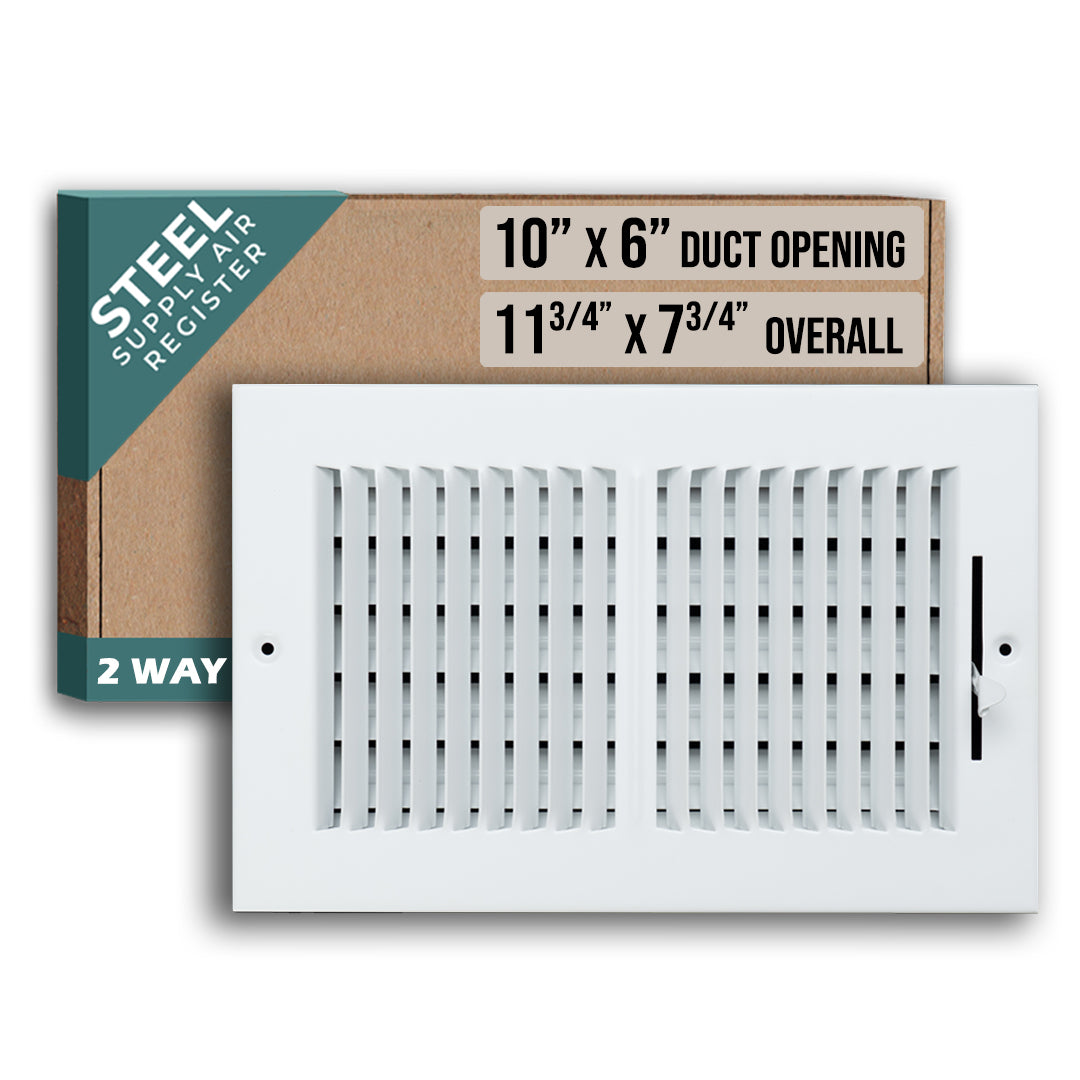 10 x 6-inch White Steel flat stamped supply register, packaging