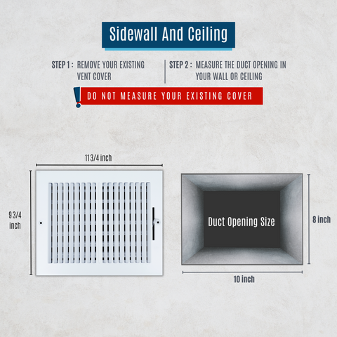 10 X 8 Duct Opening | 2 WAY Steel Air Supply Diffuser for Sidewall and Ceiling