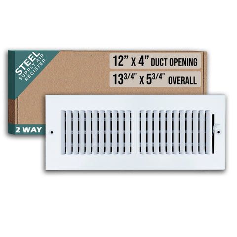 12 X 4 Duct Opening | 2 WAY Steel Air Supply Diffuser for Sidewall and Ceiling