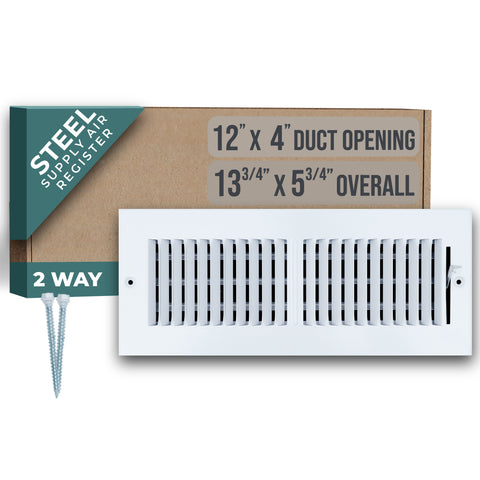 12 X 4 Duct Opening | 2 WAY Steel Air Supply Diffuser for Sidewall and Ceiling