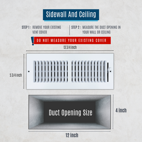 12 X 4 Duct Opening | 2 WAY Steel Air Supply Diffuser for Sidewall and Ceiling
