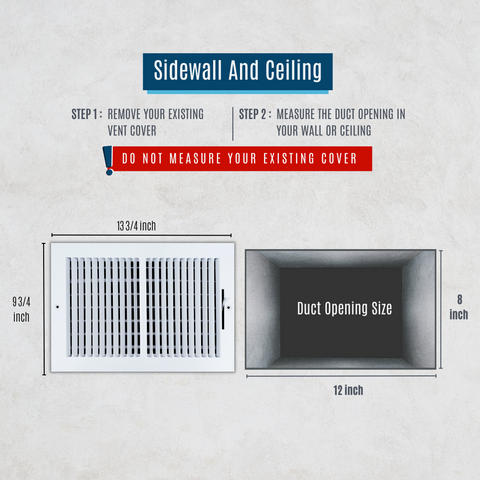 12 X 8 Duct Opening | 2 WAY Steel Air Supply Diffuser for Sidewall and Ceiling