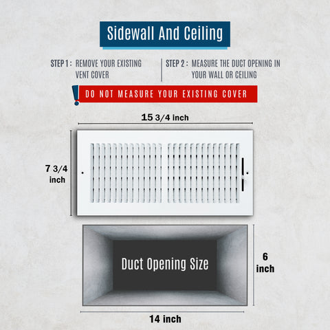 Fits 14x6 Duct Opening 2 WAY Steel Air Supply Diffuser by Handua | Register Vent Cover Grille for Sidewall and Ceiling | White | Outer Dimensions: 15.75" X 7.75"