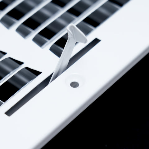 14 x 6-inch White Steel flat stamped supply register, damper lever detail