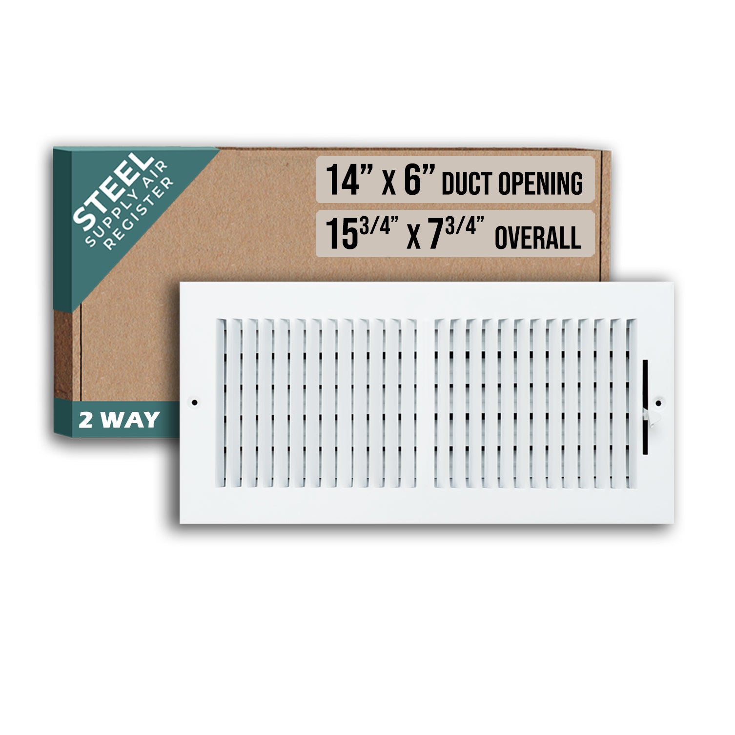 14 x 6-inch White Steel flat stamped supply register, packaging