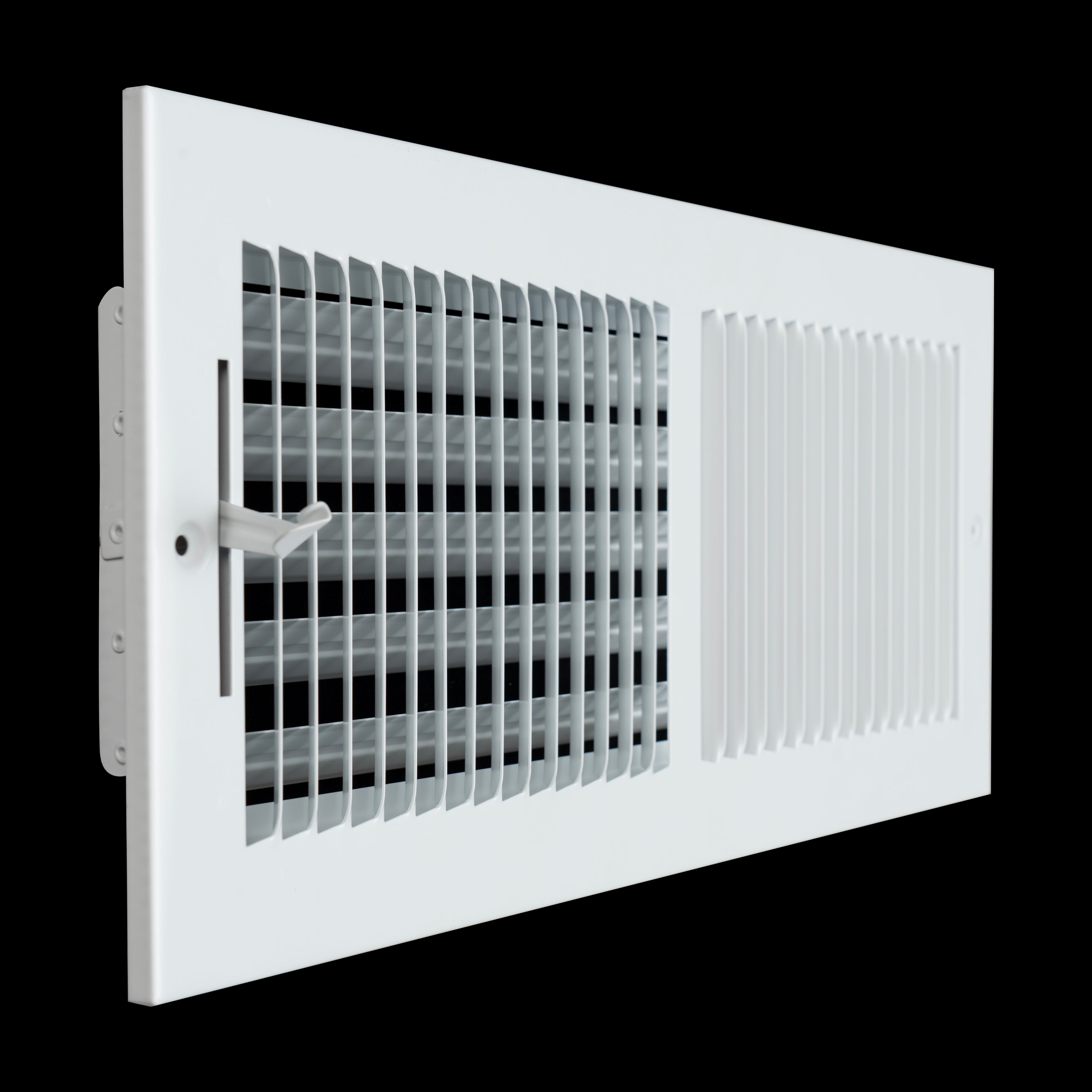 16 x 6-inch White Steel flat stamped supply register, angled view