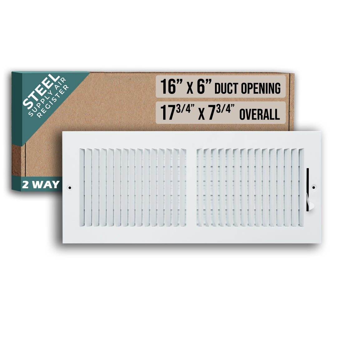 16 x 6-inch White Steel flat stamped supply register, packaging
