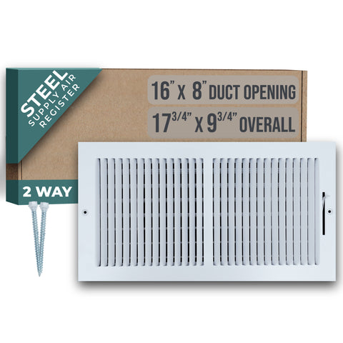 16 X 8 Duct Opening | 2 WAY Steel Air Supply Diffuser for Sidewall and Ceiling