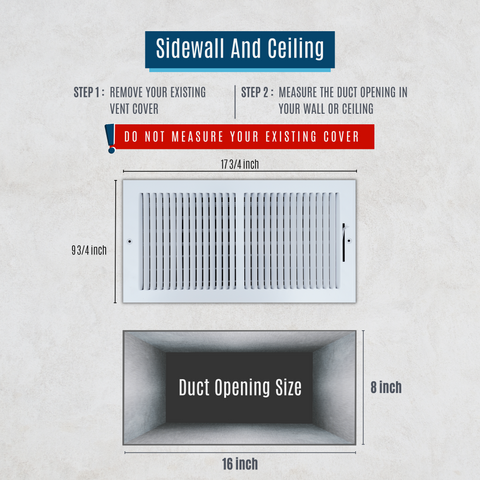 16 X 8 Duct Opening | 2 WAY Steel Air Supply Diffuser for Sidewall and Ceiling