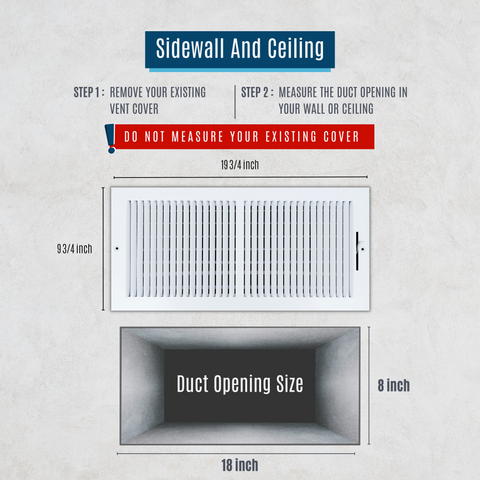 18 X 8 Duct Opening | 2 WAY Steel Air Supply Diffuser for Sidewall and Ceiling