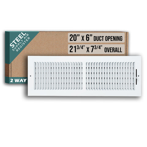 Fits 20x6 Duct Opening 2 WAY Steel Air Supply Diffuser by Handua | Register Vent Cover Grille for Sidewall and Ceiling | White | Outer Dimensions: 21.75" X 7.75"