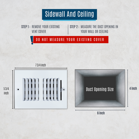 6 X 4 Duct Opening | 2 WAY Steel Air Supply Diffuser for Sidewall and Ceiling