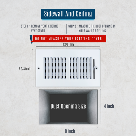 8 X 4 Duct Opening | 2 WAY Steel Air Supply Diffuser for Sidewall and Ceiling