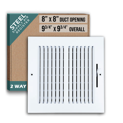 8 X 8 Duct Opening | 2 WAY Steel Air Supply Diffuser for Sidewall and Ceiling