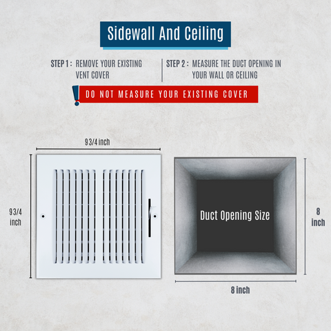 8 X 8 Duct Opening | 2 WAY Steel Air Supply Diffuser for Sidewall and Ceiling