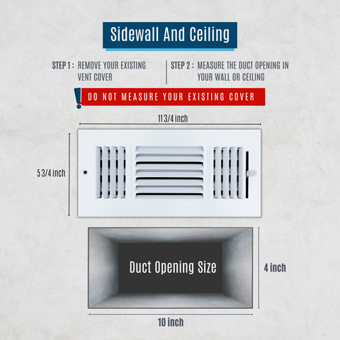 10 X 4 Duct Opening | 3 WAY Steel Air Supply Diffuser for Sidewall and Ceiling
