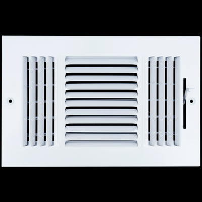 10x6 3-Way White Steel Air Supply Register, Directional Register Vent Cover for Sidewall Or Ceiling