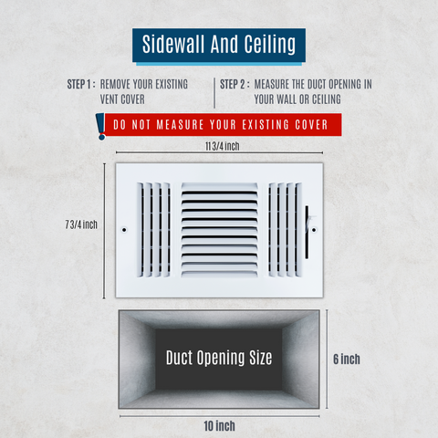 10 X 6 Duct Opening | 3 WAY Steel Air Supply Diffuser for Sidewall and Ceiling