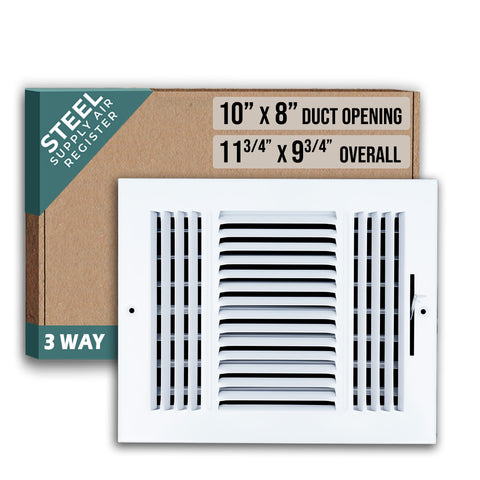 10 X 8 Duct Opening | 3 WAY Steel Air Supply Diffuser for Sidewall and Ceiling