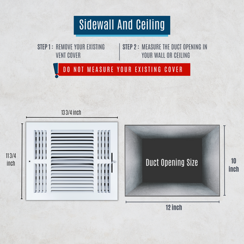 12 X 10 Duct Opening | 3 WAY Steel Air Supply Diffuser for Sidewall and Ceiling