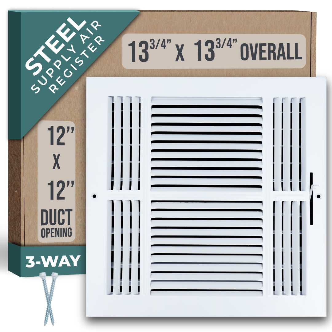 Steel Air Supply Diffuser 3 WAY | White Vent Cover Grille for Sidewall and Ceiling