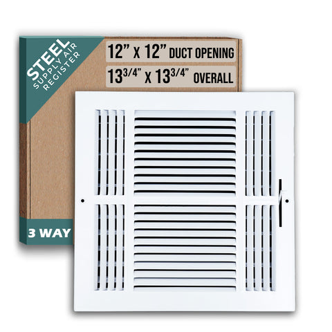 12 X 12 Duct Opening | 3 WAY Steel Air Supply Diffuser for Sidewall and Ceiling