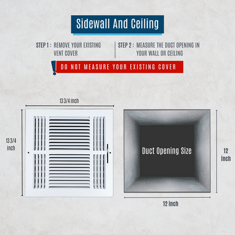 12 X 12 Duct Opening | 3 WAY Steel Air Supply Diffuser for Sidewall and Ceiling