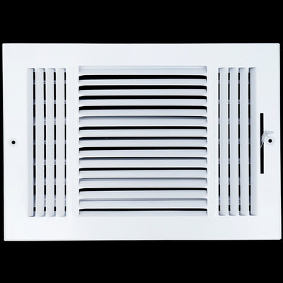 12x8 3-Way White Steel Air Supply Register, Directional Register Vent Cover for Sidewall Or Ceiling