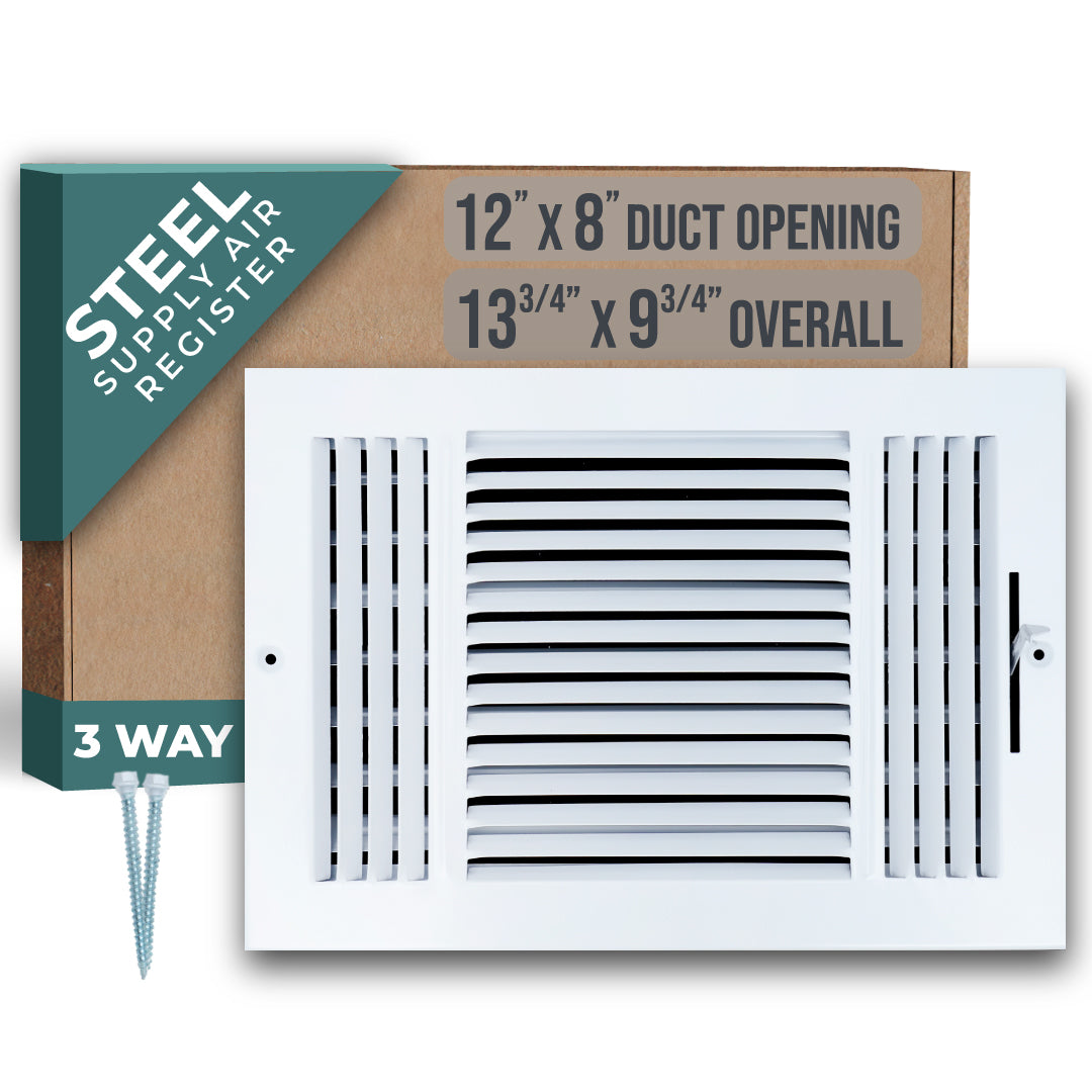Steel Air Supply Diffuser 3 WAY | White Vent Cover Grille for Sidewall and Ceiling