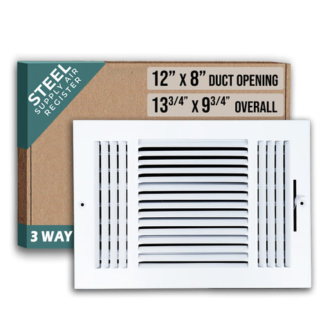 12 X 8 Duct Opening | 3 WAY Steel Air Supply Diffuser for Sidewall and Ceiling