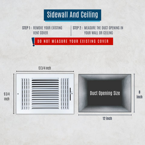 12 X 8 Duct Opening | 3 WAY Steel Air Supply Diffuser for Sidewall and Ceiling