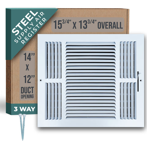 14 X 12 Duct Opening | 3 WAY Steel Air Supply Diffuser for Sidewall and Ceiling