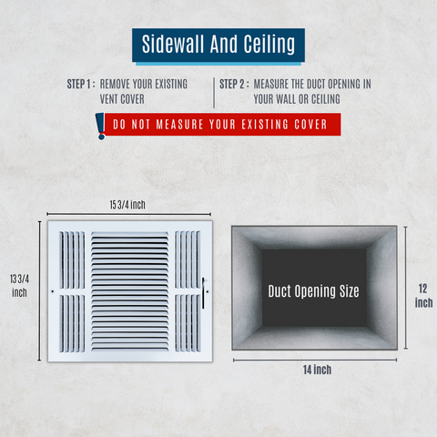 14 X 12 Duct Opening | 3 WAY Steel Air Supply Diffuser for Sidewall and Ceiling
