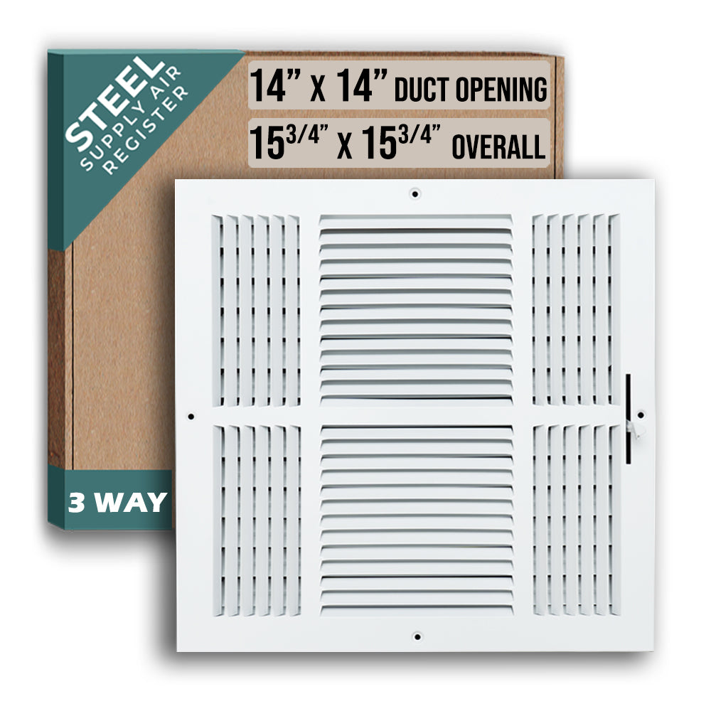 14 x 14-inch White Steel flat stamped supply register, packaging