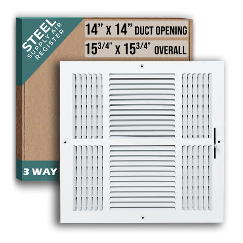 14 x 14-inch White Steel flat stamped supply register, packaging