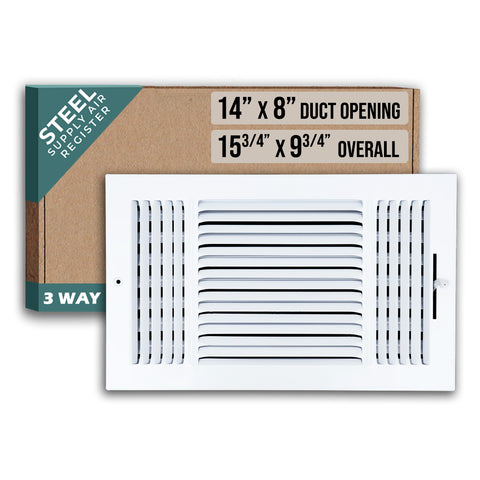 14 X 8 Duct Opening | 3 WAY Steel Air Supply Diffuser for Sidewall and Ceiling